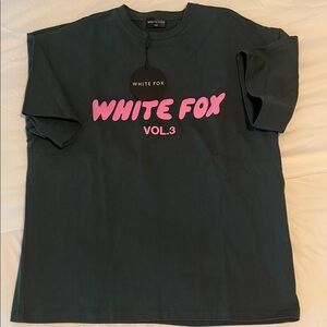 White Fox Boutique Dark Green Short Sleeve Tee with Pink Logo